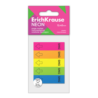 Клейкие закладки пластиковые ErichKrause Neon, 12х45 мм, 125 ...