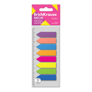 Клейкие закладки пластиковые ErichKrause Neon Arrows, 12х45 мм, 200 листов, 8 цветов