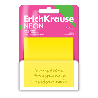 Блок самоклеящийся пластиковый ErichKrause Neon, 75X75 мм, 50 листов, ассорти
