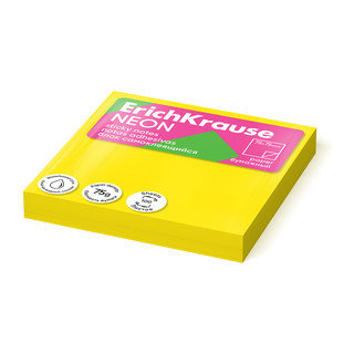 Блок самоклеящийся бумажный ErichKrause Neon, 75х75 мм, 100 листов, желтый
