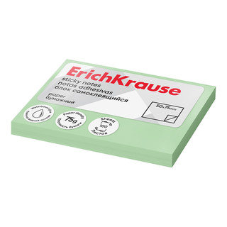 Блок самоклеящийся бумажный ErichKrause 75х50 мм, 100 листов, зеленый