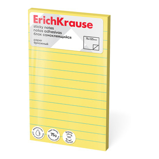 Блок самоклеящийся бумажный ErichKrause 75х125 мм, 100 листов, желтый