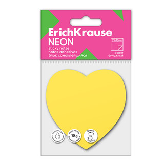 Блок самоклеящийся бумажный ErichKrause Heart Neon, 50 листов...