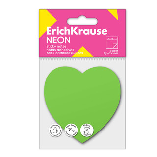 Блок самоклеящийся бумажный ErichKrause Heart Neon, 50 листов, зеленый