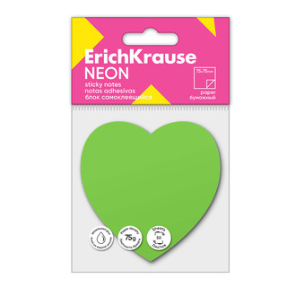 Блок самоклеящийся бумажный ErichKrause Heart Neon, 50 листов...