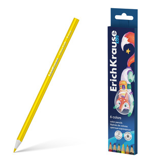 Цветные карандаши 6 цветов, деревянные, ErichKrause Kids Space Animals, трехгранные, грифель 3 мм