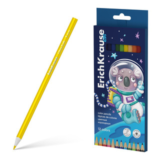 Цветные карандаши 12 цветов, деревянные, ErichKrause Kids Space Animals, трехгранные, грифель 3 мм
