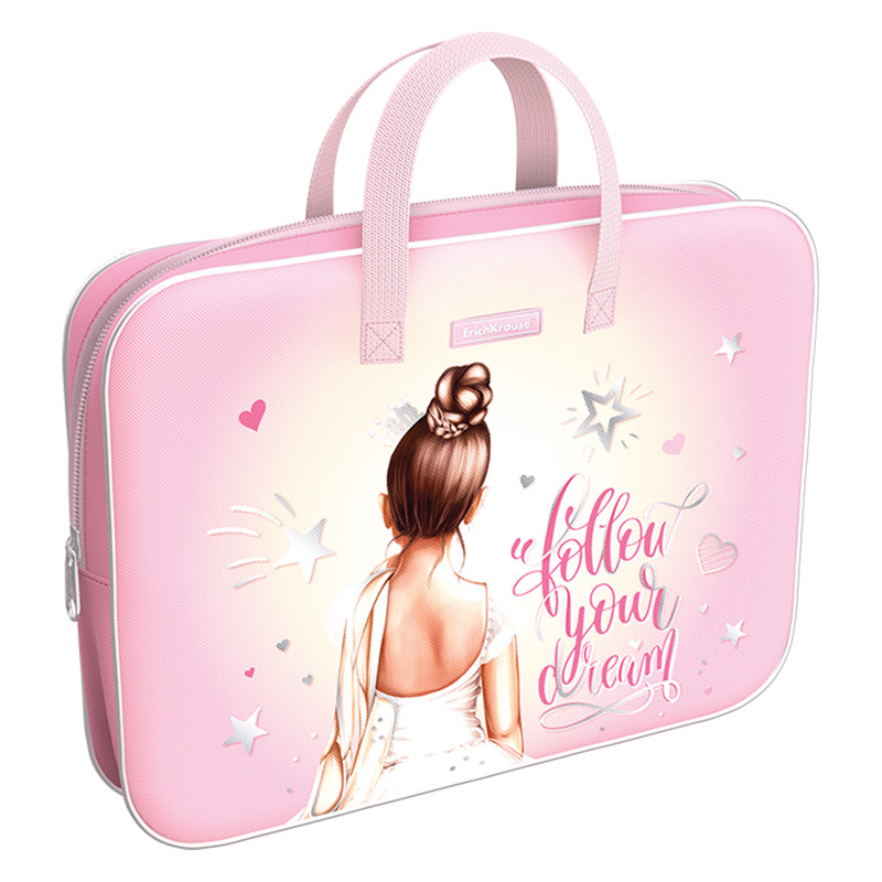 Папка текстильная на молнии ErichKrause А4+, с ручками, Балерина