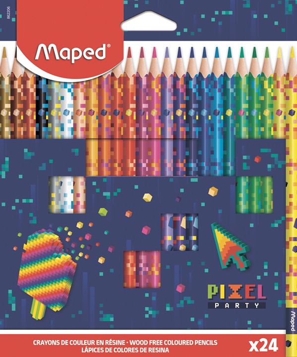 Карандаши 24 цвета 'Pixel Party' пластиковые, треугольные, декорированные, Maped