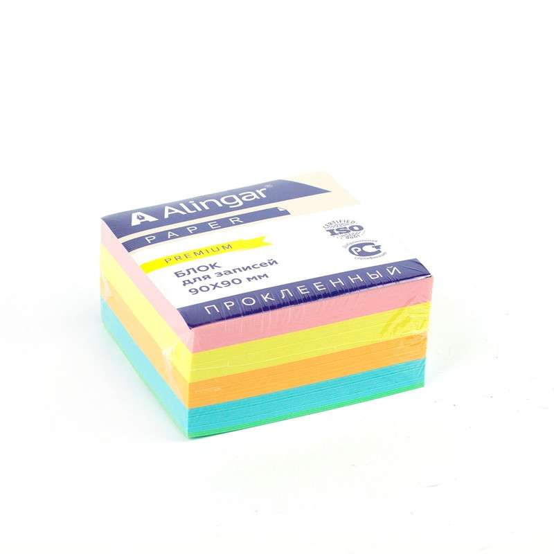 Блок бумажный для записей премиум Alingar, 9х9х4.5 см, цветной, проклееный