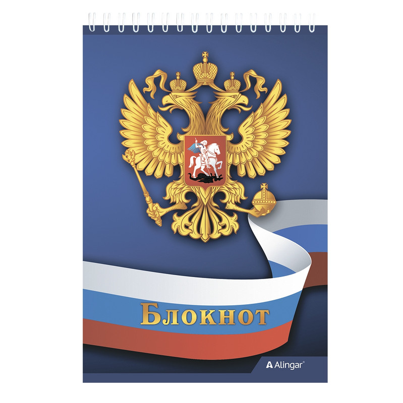 Блокнот А5, 48 листов, клетка, гребень, 'Символика РФ'