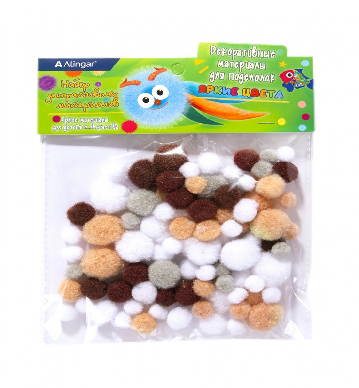 Декоративный материал Alingar: пушистые помпоны, 80 шт, 'Коричнево-бежевый'