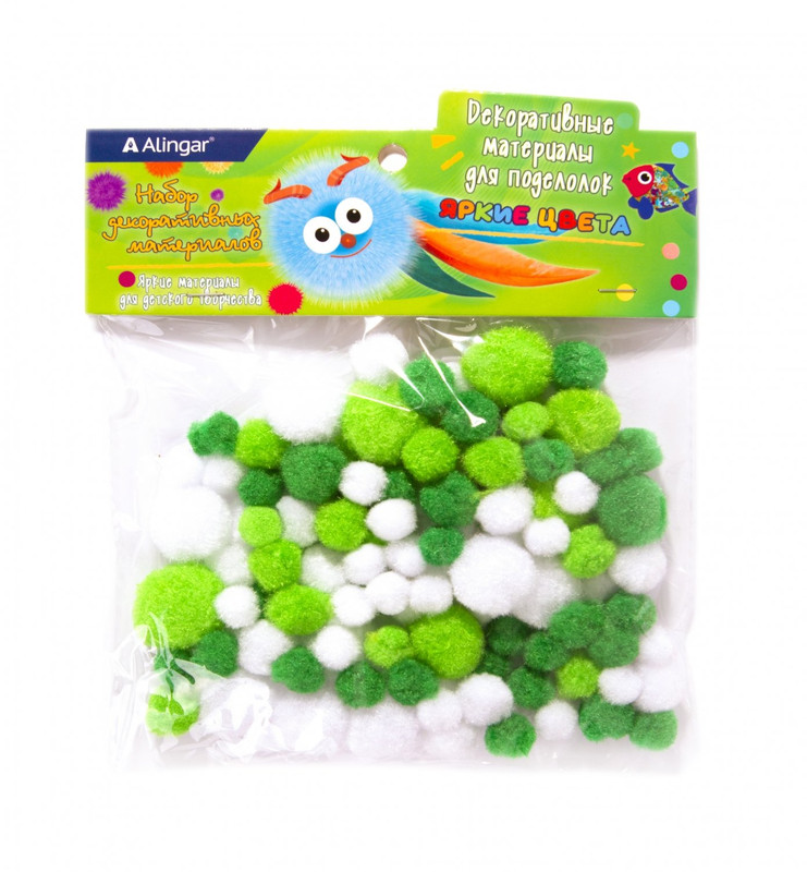 Декоративный материал Alingar: пушистые помпоны, 80 шт, 'Лесные цвета'