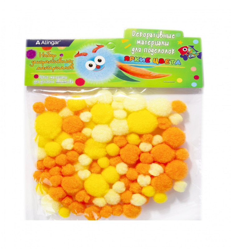 Декоративный материал Alingar: пушистые помпоны, 80 шт, 'Солнечные цвета'