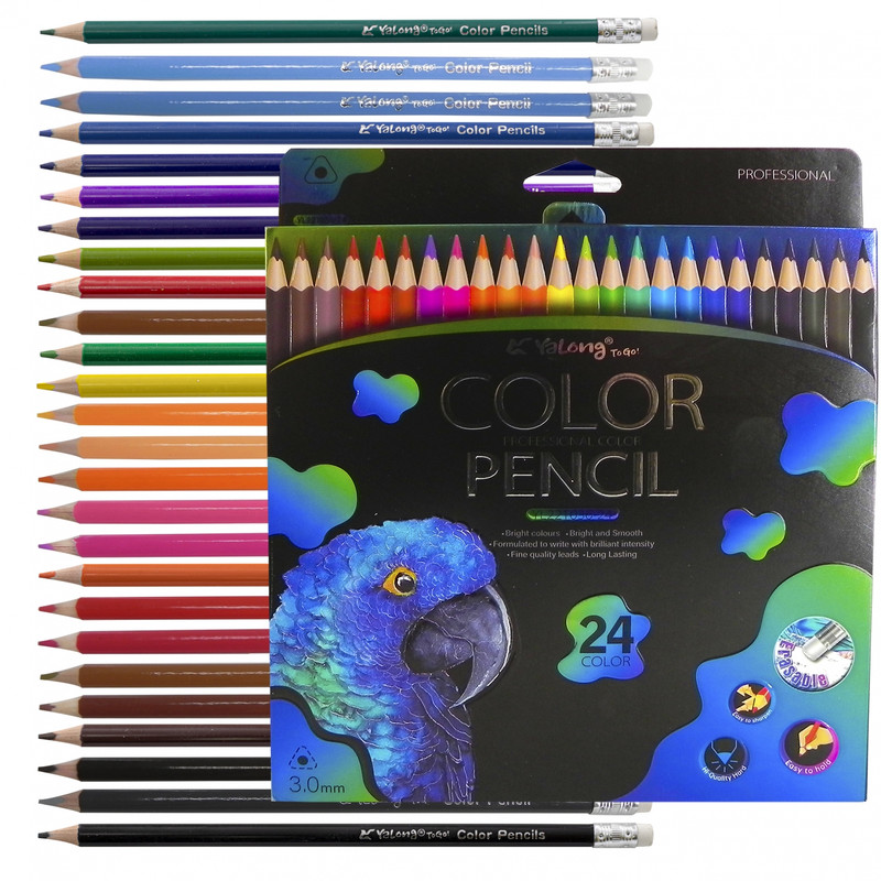 Карандаши цветные 24 цвета, Yalong 'Неоновые животные' с ластиком