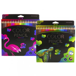 Карандаши цветные 24 цвета, Yalong 'Неоновые животные' с ластиком 3
