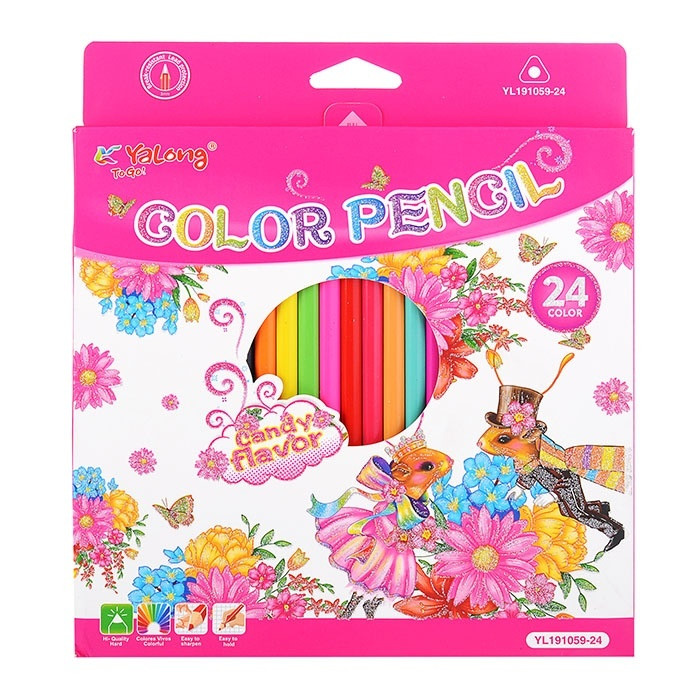 Карандаши 24 цвета Yalong, пластиковые, трехгранные, ароматизированные