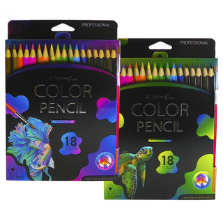 Карандаши цветные акварельные 18 цветов, Yalong 'Неоновые животные' с кистью 2