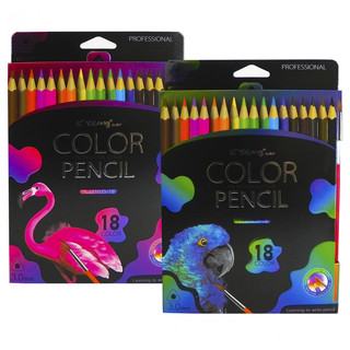 Карандаши цветные акварельные 18 цветов, Yalong 'Неоновые животные' с кистью 3