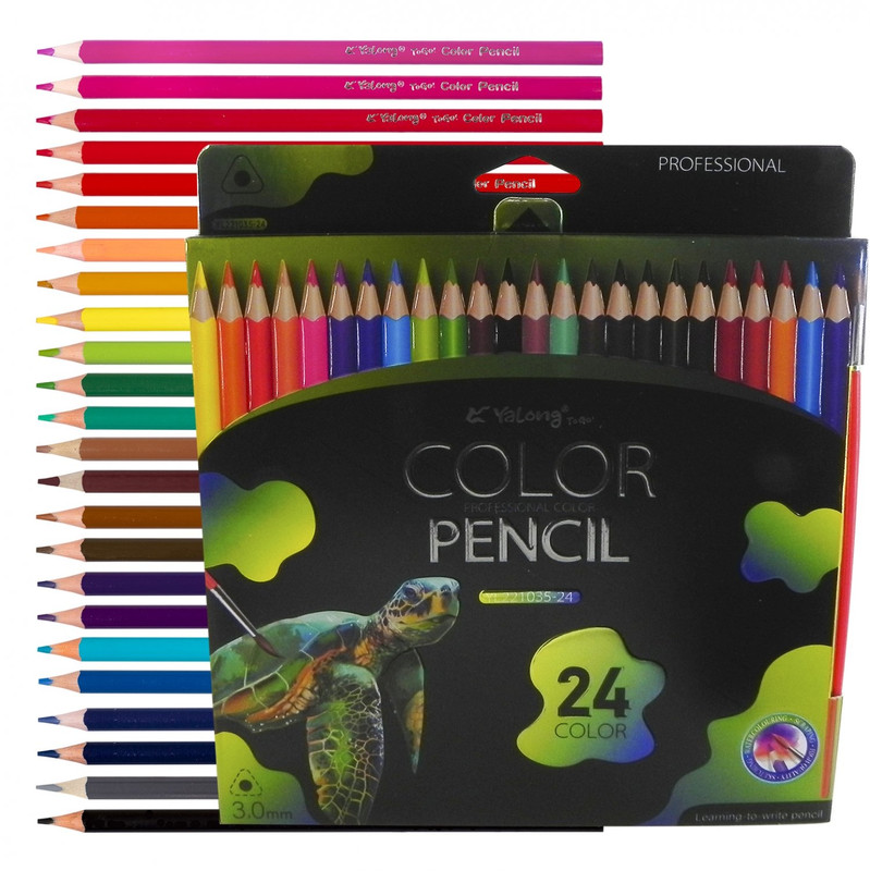 Карандаши цветные акварельные 24 цвета, Yalong 'Неоновые животные' с кистью