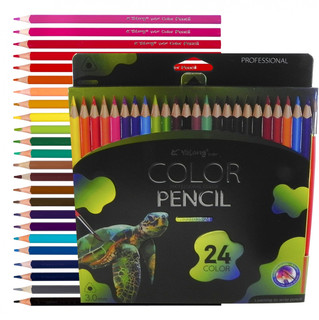 Карандаши цветные акварельные 24 цвета, Yalong 'Неоновые животные' с кистью 1