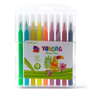 Фломастеры-кисточки, 18 цветов Yalong,Toucan, смываемые чернила