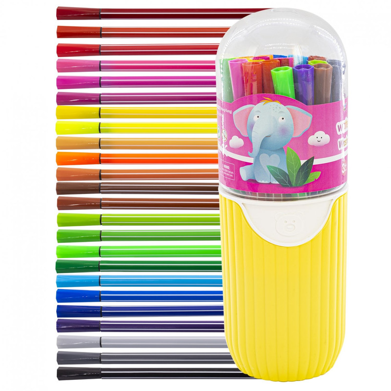 Фломастеры 24 цвета, Yalong.Слоник', смываемые чернила, пластиковый тубус