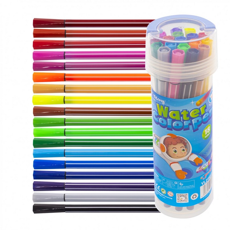 Фломастеры, 18 цветов, в тубусе, Yalong, в ассортименте