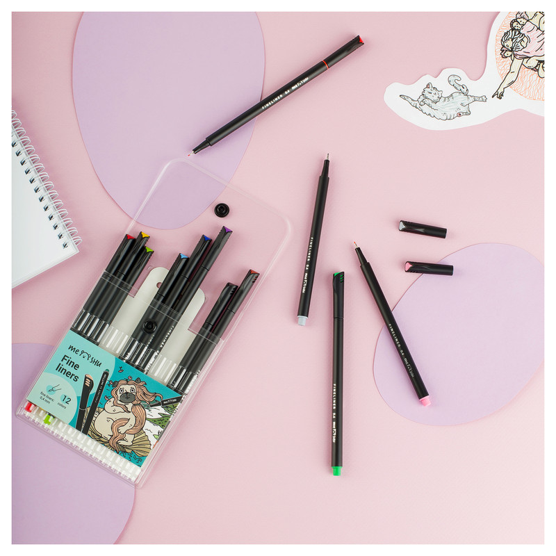 Набор капиллярных ручек MESHU 12 цветов, 0.4 мм