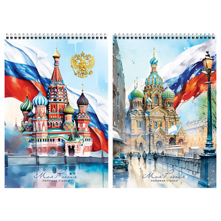 Блокнот А4, 80 листов, клетка, на гребне, BG 'Россия', тверда...