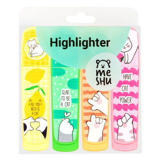 Текстовыделители 4 цвета, MESHU 'Cat s paw', неоновые цвета, ...
