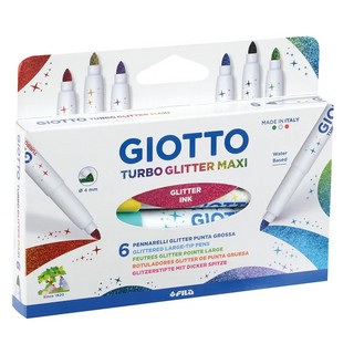 Фломастеры 6 цветов, Giotto Turbo Glitter Maxi, с блестящими ...