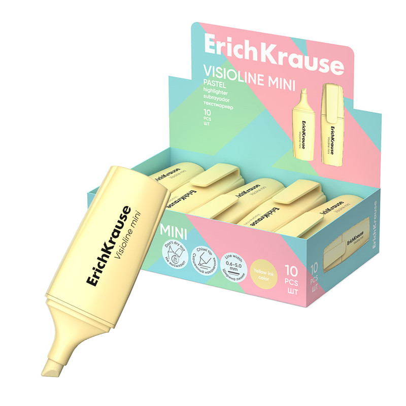 Текстмаркер ErichKrause Visioline Mini Pastel, желтый