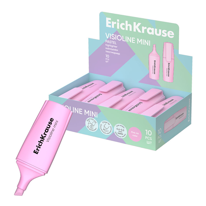 Текстмаркер ErichKrause Visioline Mini Pastel, розовый