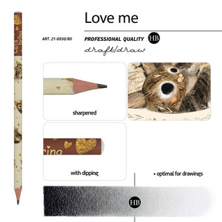 Карандаш чернографитовый, НВ, грифель 2 мм, Love me 'Котики приносят счастье' 3