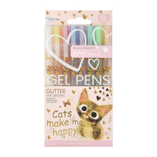 Набор гелевых ручек 8 цветов, BV UniWrite Glitter 'Котики дел...