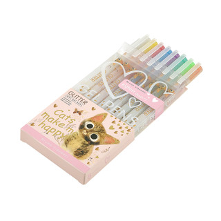 Набор гелевых ручек 8 цветов, BV UniWrite Glitter 'Котики делают нас счастливыми' 2