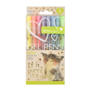Набор гелевых ручек 8 цветов, BV UniWrite Neon 'Милый котик',...