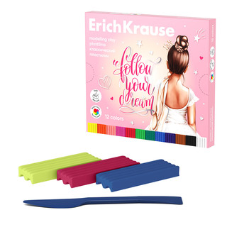 Пластилин классический 12 цветов 'Пуанты', со стеком, 180 г, ...