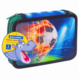 Пенал 2 отделения, 'Fire football', полиэстер, 21х14 см, Brauberg 11