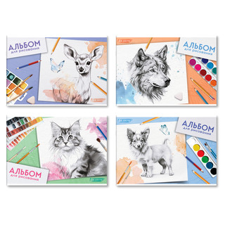 Альбом для рисования А4, 24 листа, на скрепке BG 'Хобби', асс...