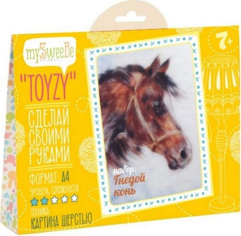 Картина шерстью Toyzy 'Гнедой конь' 20 х 20 см