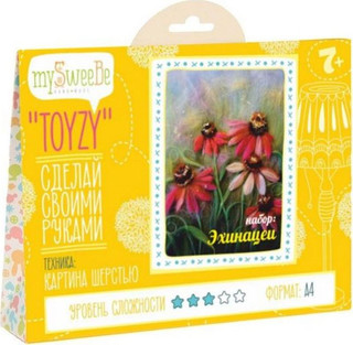 Картина шерстью Toyzy 'Эхинацеи' 20 х 20 см