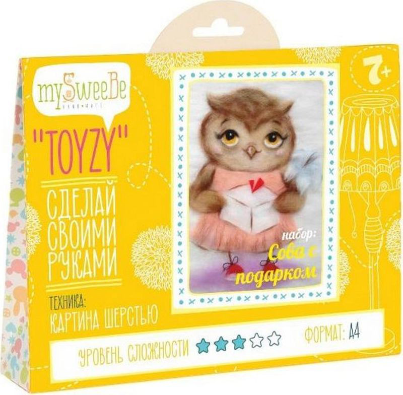 Картина шерстью Toyzy 'Сова с подарком' 20 х 20 см