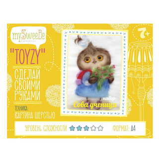 Картина шерстью Toyzy 'Сова ученица' 20 х 20 см