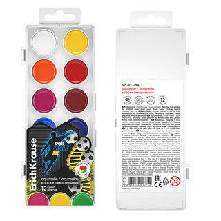 Краски акварельные 12 цветов, ErichKrause Sport DNA, пластиковая коробка 5