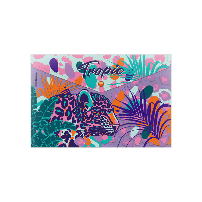 Папка-конверт на кнопке А4, пластик, ErichKrause Tropical