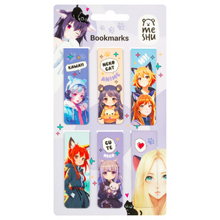 Закладки магнитные для книг, 6шт., MESHU 'Neko', глянцевая ла...