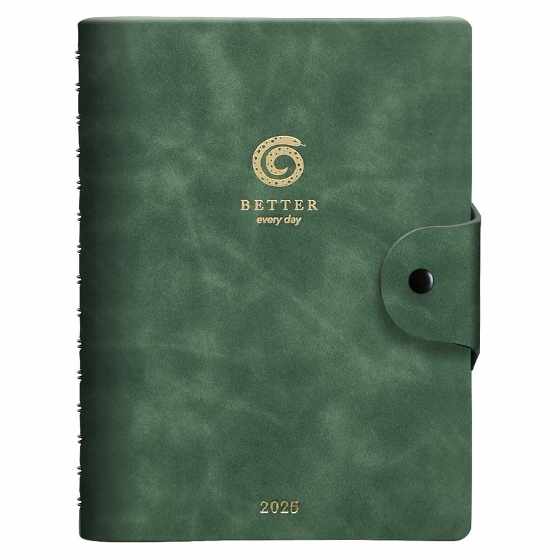 Датированный ежедневник планер 2025 на кольцах Infolio 'Snake' (змея), А5 на 160 листов, мягкая обложка из экозамши, зеленый