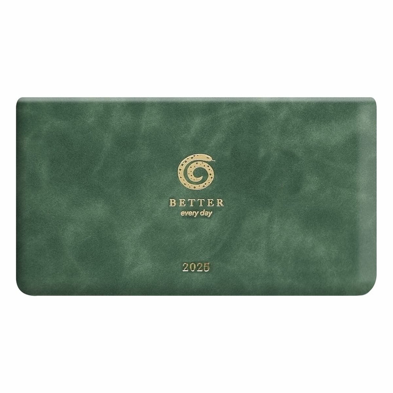 Датированный еженедельник планер 2025 Infolio 'Snake' (змея), А6 на 64 листа, твердая обложка из экозамши, зеленый